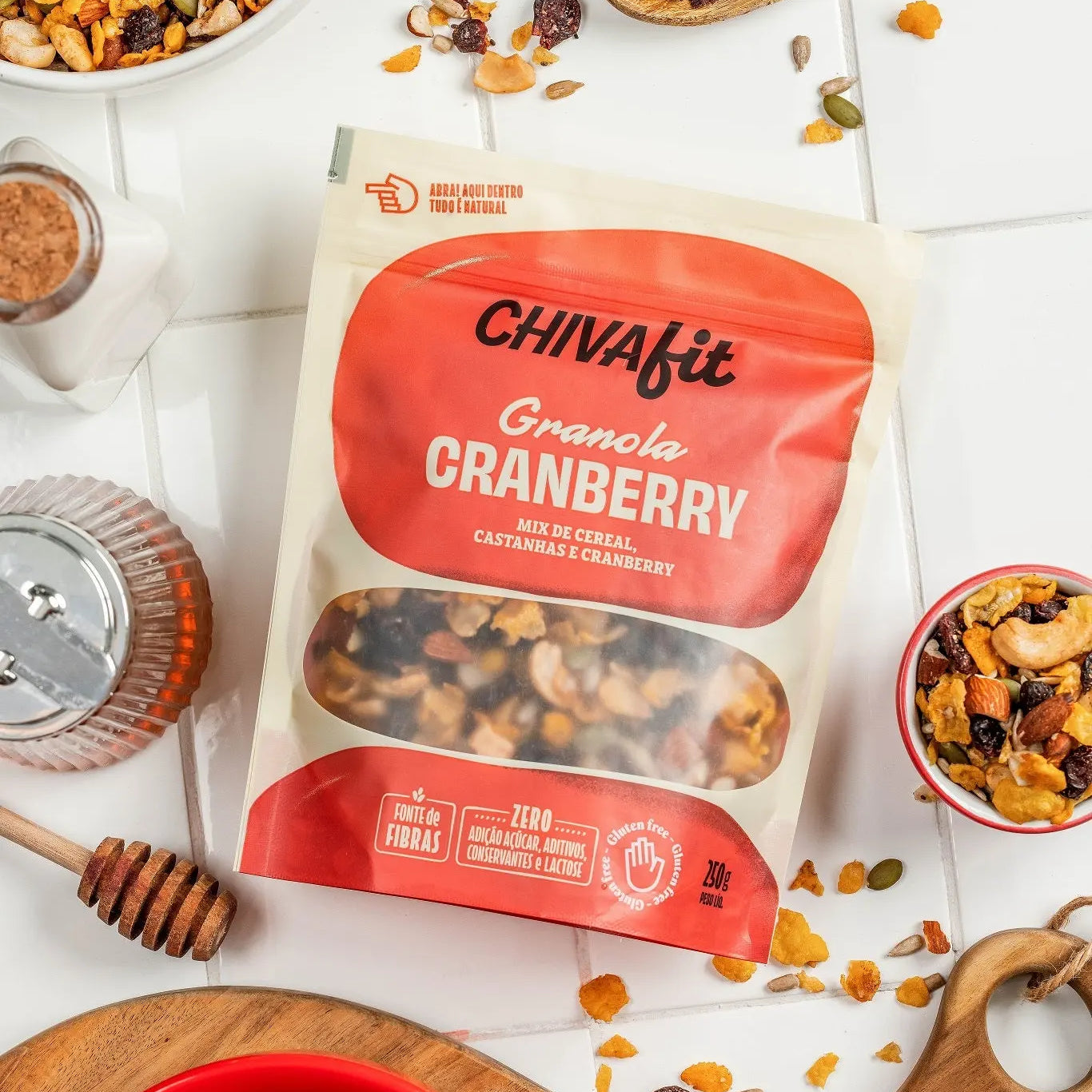 Granola de Cranberry sem açúcar e sem glúten Chiva Fit